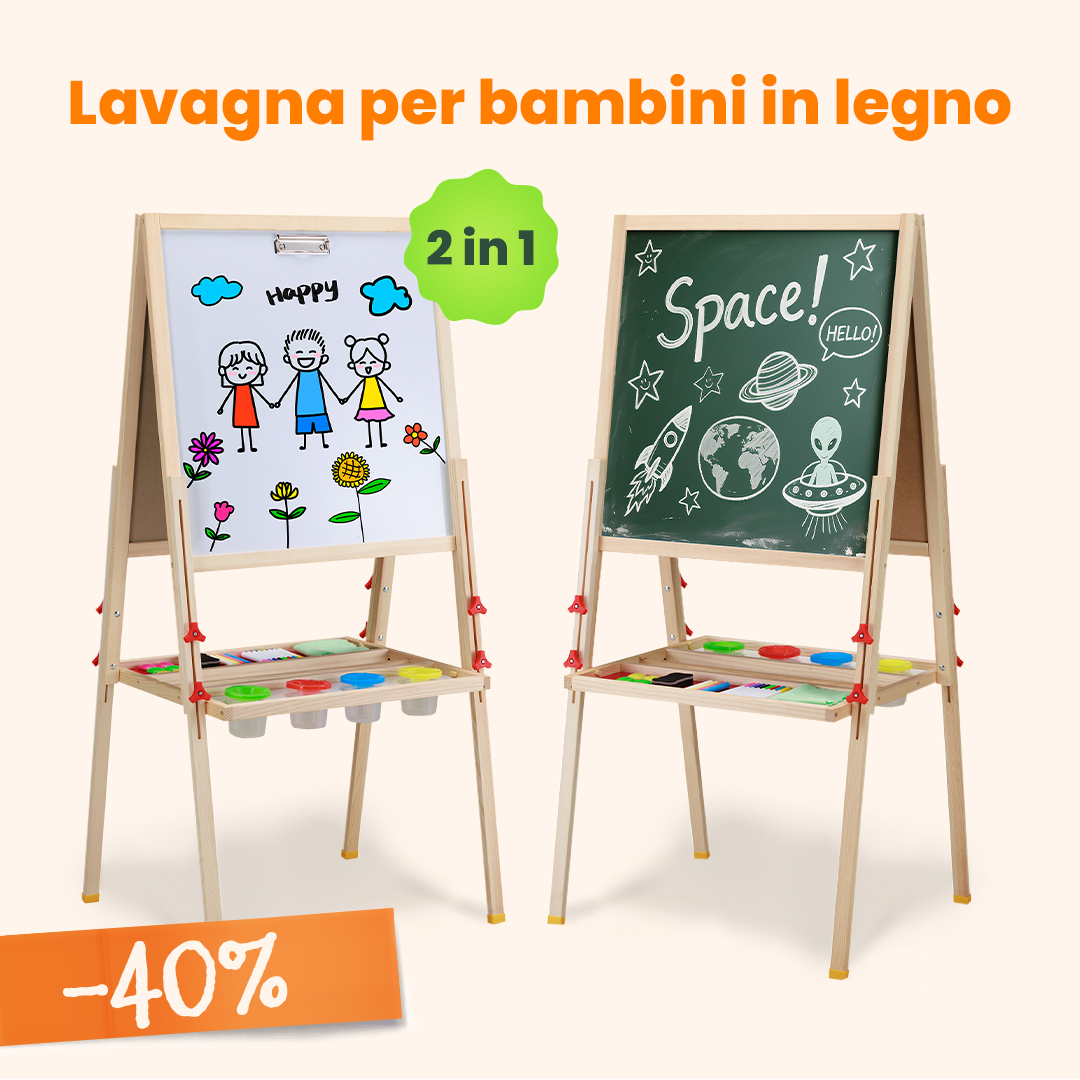 Lavagna per bambini in legno 2 in 1